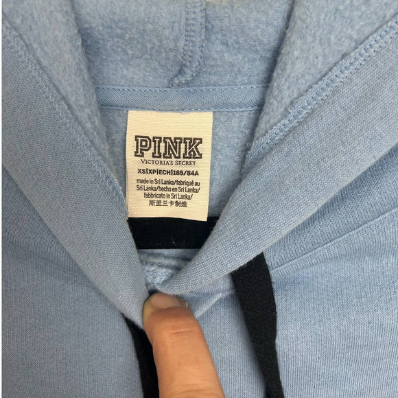 Y2K VICTORIA'S SECRET PINK XS Light Blue w Black Logo Oversized Women's Hoodie - Picture 3 of 3